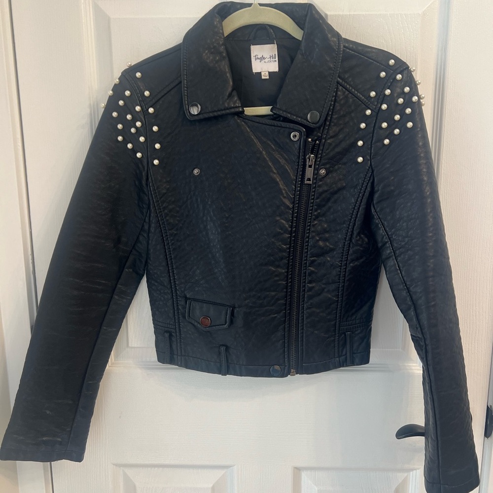 Joe’s Jeans leather Moto Jacket w/ pearls - Picture 2 of 7